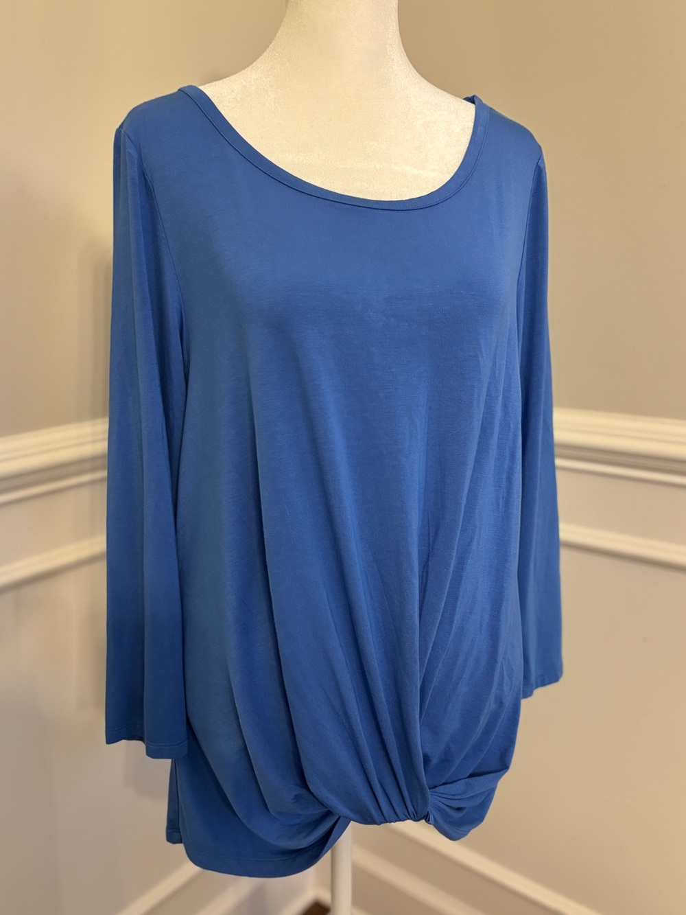 august silk Blue Twist-Knot Long Sleeve Top
